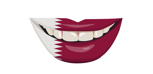 The flag of Qatar on the lips. A woman's smile with white teeth. Vector illustration