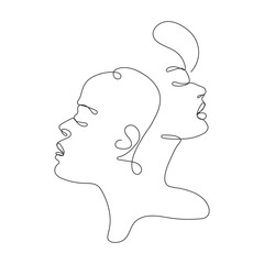 Continuous line drawing of womens faces. Face line art. Fashion concept, woman beauty