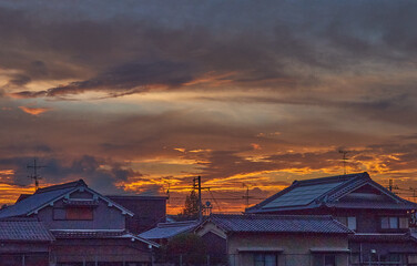 Fototapeta na wymiar 日本奈良の真夏の夕焼け風景
