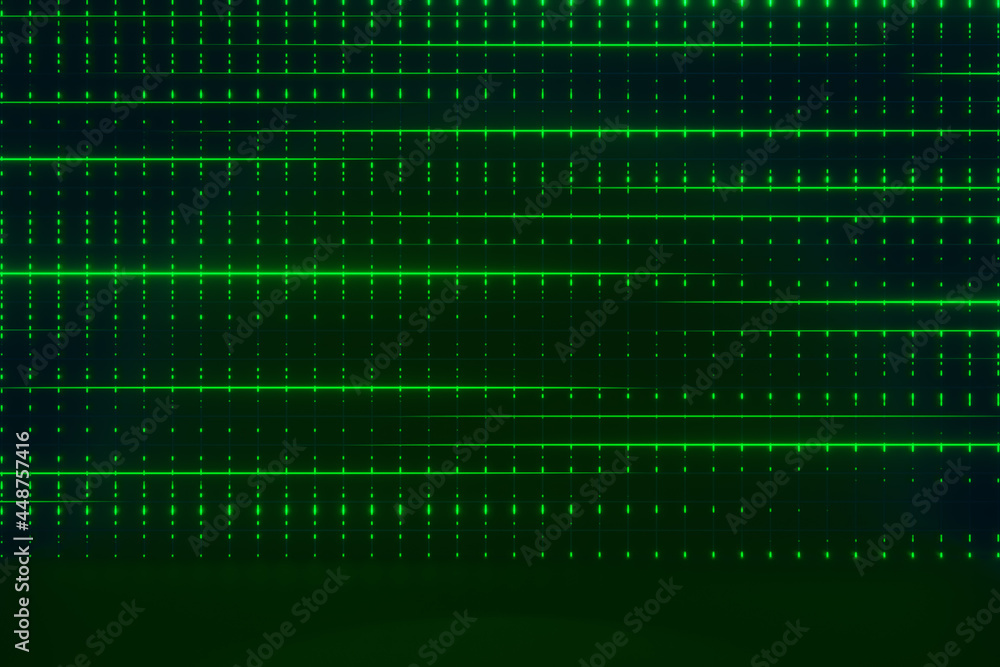 Poster 3d rendering dark future background. green light glow pattern lighting. showcase for products backdr