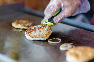 Grilled hamburgers on the stove