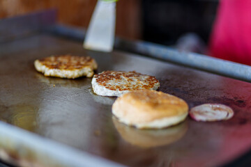 Grilled hamburgers on the stove