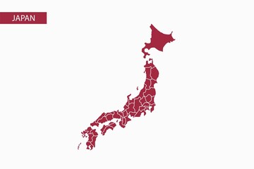 Japan red map detailed vector.