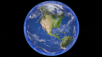 Realistic and detailed Earth and Stars, North America and Oceans