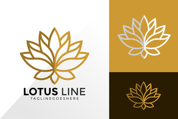 Fototapeta na wymiar Golden Lotus Line Art Logo Vector Design. Abstract emblem, designs concept, logos, logotype element for template