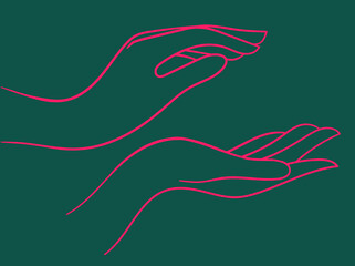 vector line art illustration of two hands palms facing each other isolated on blue background. useful as part of the illustration in which you need to add hands, web and graphic design, advertisement