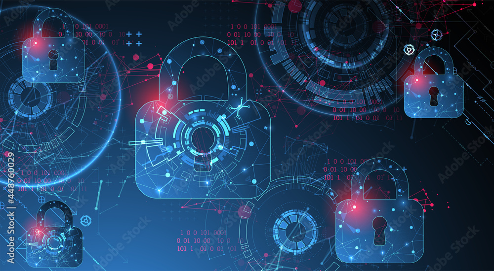 Poster personal data security illustrates cyber data or information privacy idea. color abstract internet t