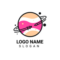 Planet logo design surrounded by rotating pencil vector