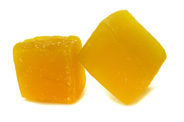 Rahat lukum cubes isolated on white background. Oriental sweets close up.