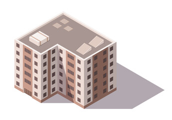 Vector isometric high rise building. City or town map construction element. Icon representing multi story building. Houses, homes or offices