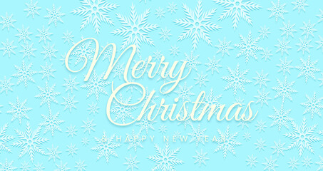 Merry Christmas and New Year Background Banner in calm blue with snow shadow elements