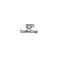 minimalist line art coffe cup logo design.