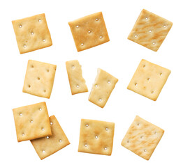Set of crackers on a white background, cut crackers. Isolated