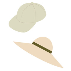 つば広帽子とキャップのベクターイラスト
