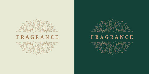 Wreath with flowers logo emblem design template vector illustration in minimal line art style