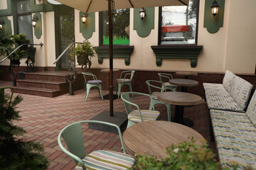 Beautiful view of modern cafe with outdoor terrace