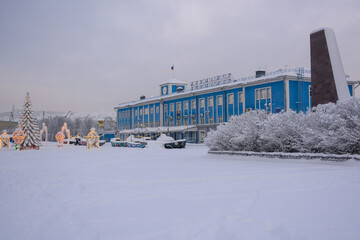 MURMANSK, RUSSIA - FEBRUARY 11, 2021: Terminal near Lenin 1957 icebreaker museum