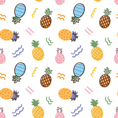 Seamless Pattern of Pineapple Art Design on White Background