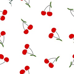 Red cherry. Seamless pattern with berries. A simple vector ornament. For fabric, wrapping paper and decor