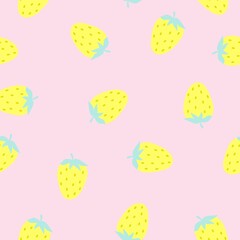 Seamless pattern with yellow strawberries on a pink background. A simple vector ornament with berries. For fabric, wrapping paper and decor