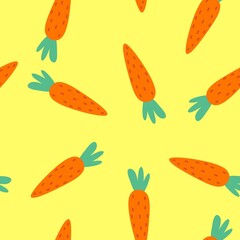 Orange carrots. Seamless vector pattern with vegetables. Vegetarianism and health. For fabric, wrapping paper and decor