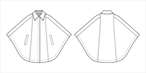 Fashion technical drawing of classic cape with collar