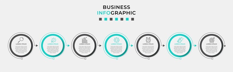 Vector Infographic design business template with icons and 7 options or steps. Can be used for process diagram, presentations, workflow layout, banner, flow chart, info graph