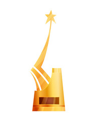 Award or trophy cup. Triumph sport prizes on first place, winner trophy gold cup illustration. Best competition achievement. Awards with star shape