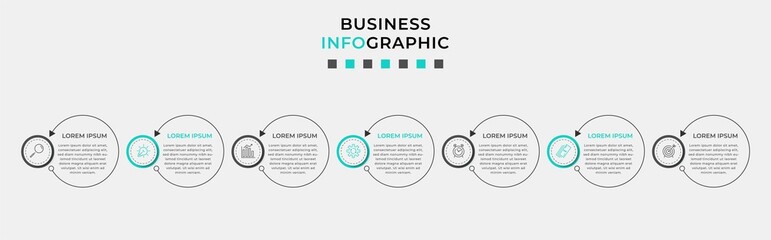 Vector Infographic design business template with icons and 7 options or steps. Can be used for process diagram, presentations, workflow layout, banner, flow chart, info graph