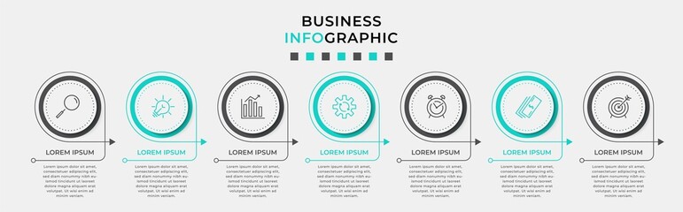 Vector Infographic design business template with icons and 7 options or steps. Can be used for process diagram, presentations, workflow layout, banner, flow chart, info graph