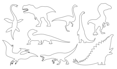 Dinosaur silhouettes set. Coloring dino monsters icons. Prehistoric reptile monsters.  illustration isolated on white. Black and white graphics © the8monkey