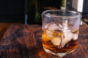 liquor glass on wooden table