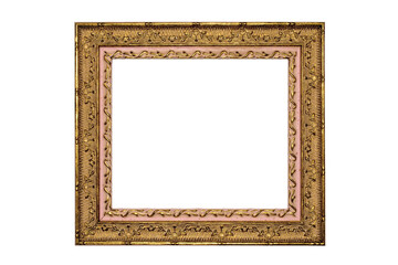 classic wooden frame in gold color isolated on white background blank for photos,paintings,interior