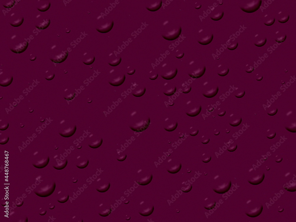 Poster pink water drops on glass. fresh abstract colorful background with bubbles in dark red and black col