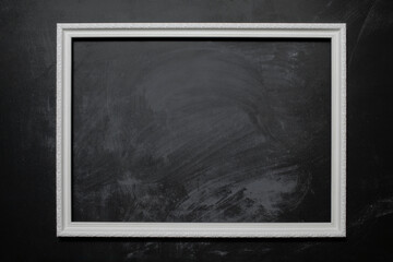 white frame on the background of a school blackboard with chalk, a blank place for text