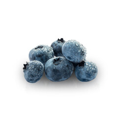 Ripe tasty handful of blueberries on a white background with water drops