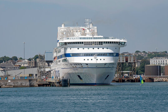 Plymouth, Devon, England, UK. 2021. A French cross channel roro ferry on its berth in Millbay Docks, Plymouth, UK.