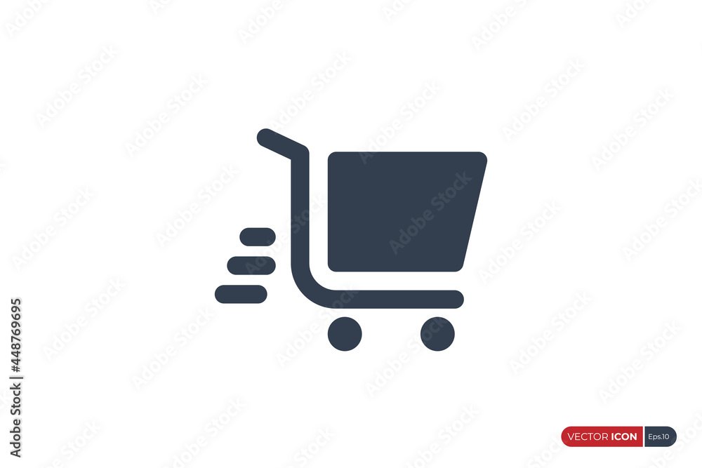Poster fast shopping cart icon isolated on white background. flat vector illustration usable for web and mo