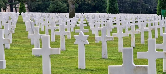 White crosses at the American war cemetery in Normandy.
