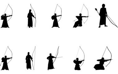 Kyudo Archery silhouette vector - obrazy, fototapety, plakaty