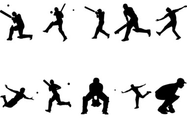Cricket Sports silhouette vector - obrazy, fototapety, plakaty