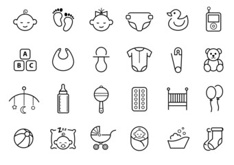 Baby, newborn, kid, childhood vector icon set. 