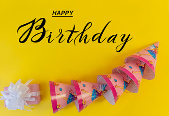 postcard , Internet banner , flat lay with a birthday greeting, with the inscription - happy birthday