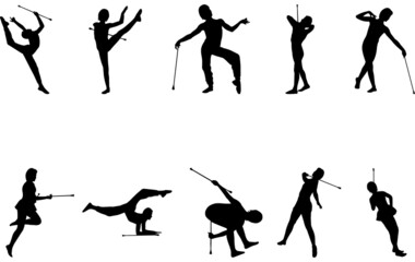  Baton Twirling silhouette vector