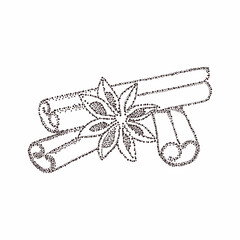 Dot painting in silhouette of a spicy cinnamon sticks and anise. Minimal style. Sketch. Perfect for cards, party invitations, posters, stickers, clothing. Abstract vector illustration.