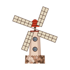 Traditional ancient european windmill building. Old rural windmill, village farm building. Alternative energy generation windmil. Medieval wind mill farm © the8monkey