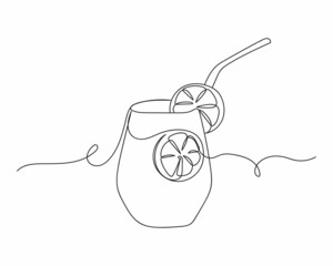 Continuous one line drawing of summer lemonade summer drink concept.in silhouette on a white background. Linear stylized.Minimalist.