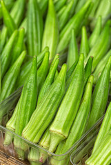 Close-up of fresh cut okra at a local farmer's market