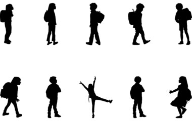 Back to School Kids Silhouette Vector