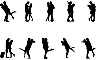 Couples Hugging Silhouette Vector